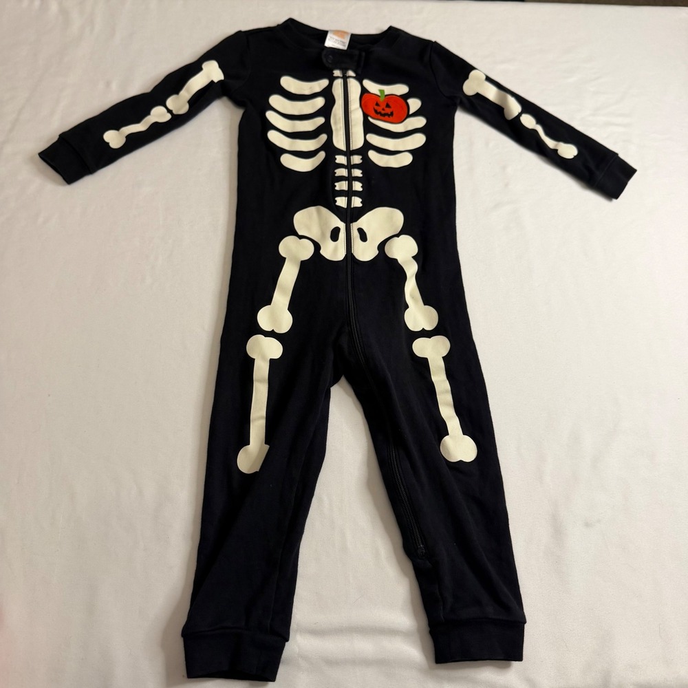 Gymboree Skeleton Pumpkin Halloween Cotton Zip Up Sleeper 18-24 Months Black